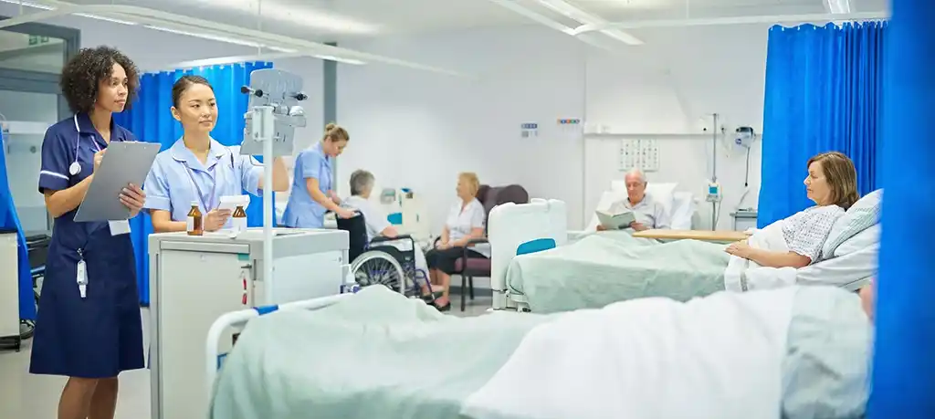 Medical staff in a high-density ward.