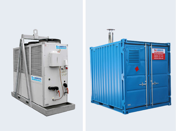 Andrews Sykes boiler and chiller hire units used in industrial wastewater treatment.