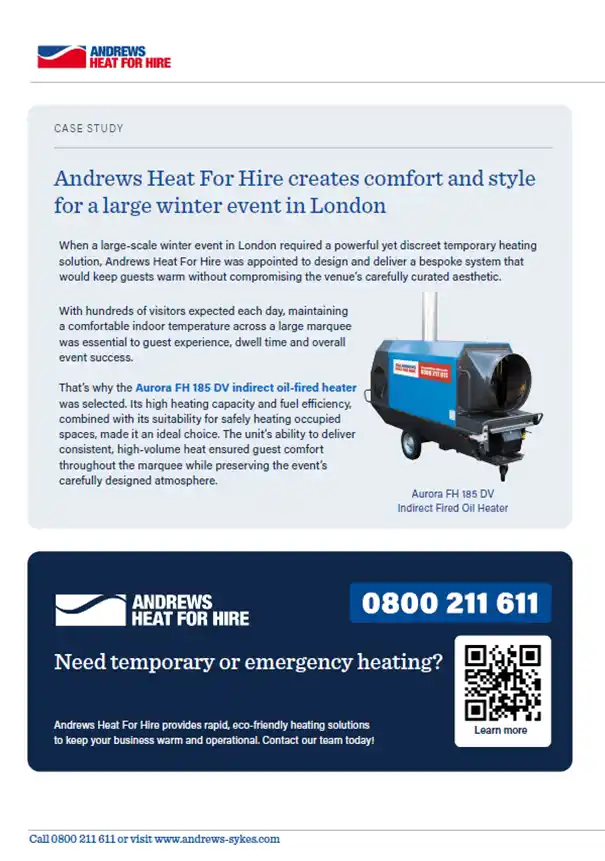 Second page of Andrews Heat For Hire Creates Comfort and Style for a Large Winter Event in London