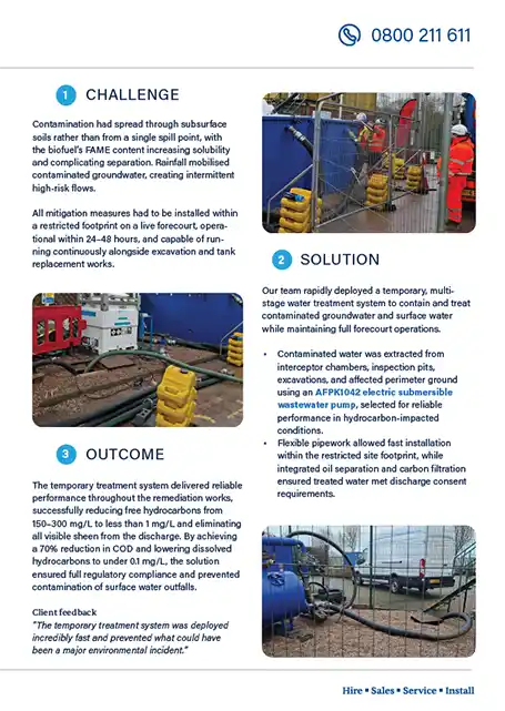 Case Study: Rapid Emergency Water Treatment Following an Underground Tank Leak at an Operational Petrol Station