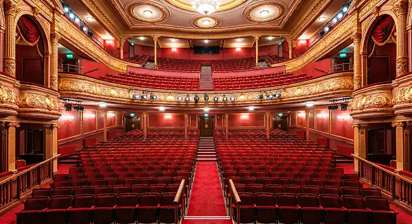 Traditional theatre auditorium interior requiring temperature control and air conditioning for performances