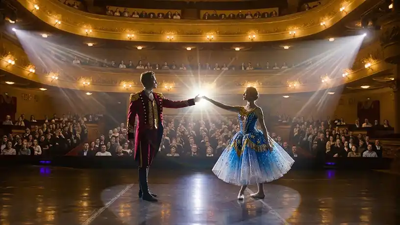 Live theatre performance on stage with audience seated in auditorium during production supported by controlled air conditioning environment
