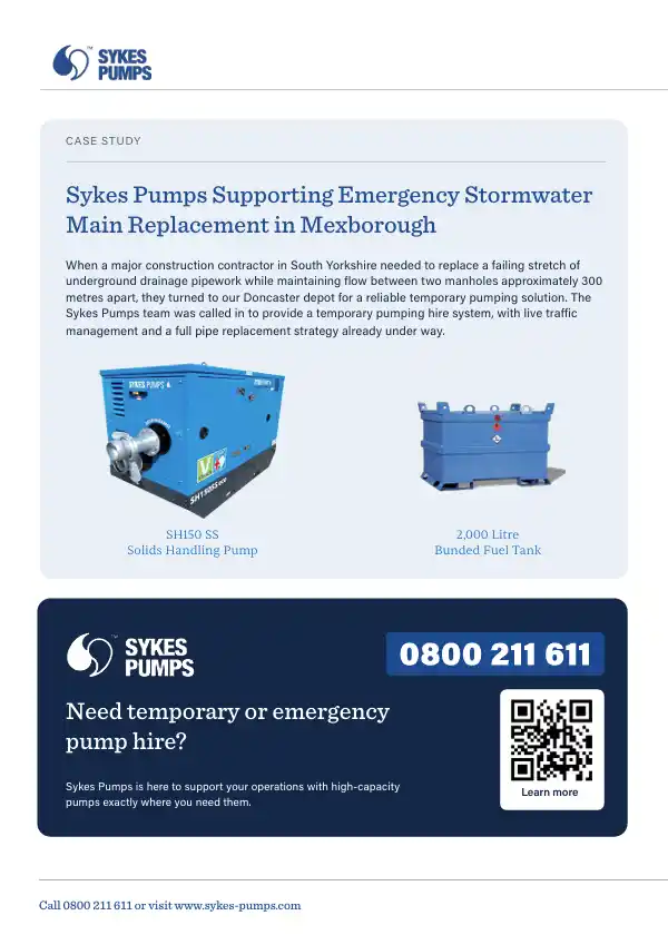2nd page - Emergency Overpumping to Support Stormwater Main Replacement in South Yorkshire 2nd page - Emergency Overpumping to Support Stormwater Main Replacement in South Yorkshire
