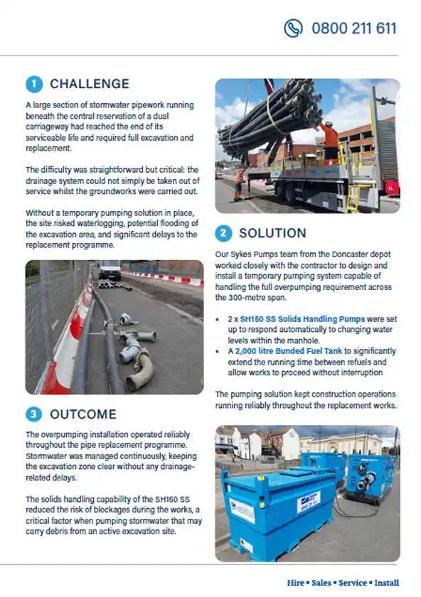 3rd page - Emergency Overpumping to Support Stormwater Main Replacement in South Yorkshire 3rd page - Emergency Overpumping to Support Stormwater Main Replacement in South Yorkshire