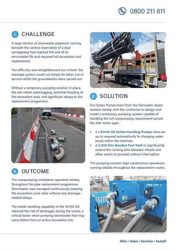 3rd page - Emergency Overpumping to Support Stormwater Main Replacement in South Yorkshire 3rd page - Emergency Overpumping to Support Stormwater Main Replacement in South Yorkshire