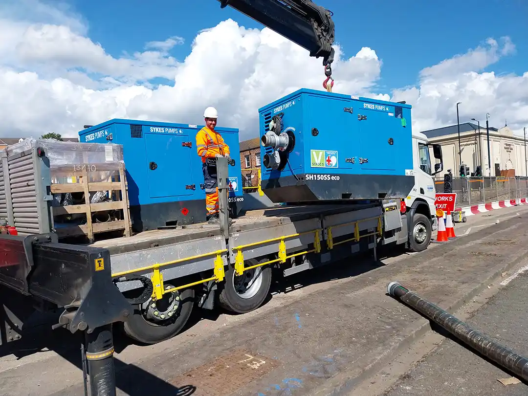 Sykes Pumps equipment delivered for emergency overpumping to maintain wastewater services