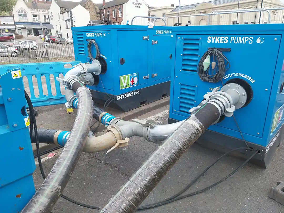 SH150S Eco Pump Installation SH150S Eco pumps providing temporary overpumping solution for sewer bypass project