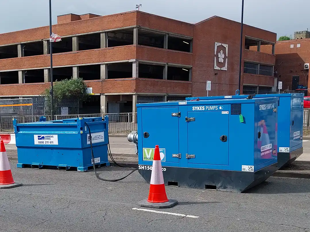 Clean Fuel Tank for Pump Hire Sykes Pumps unit connected to a dedicated fuel tank to support reliable operation and avoid fuel-related downtime.