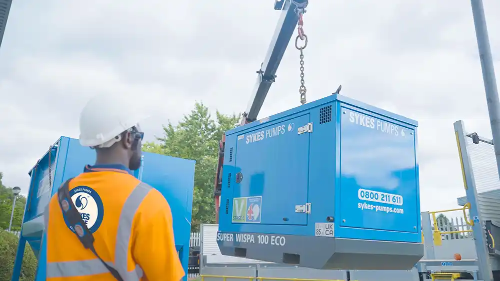 Standby Pump Delivery Sykes Pumps standby hire pump being delivered to support planned maintenance and reduce downtime.