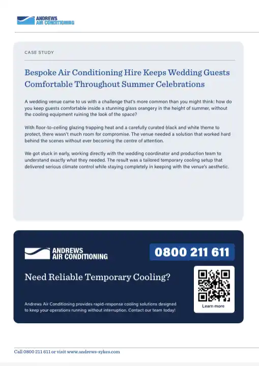 second page of case study andrews air conditioning delivers bespoke cooling for a glass wedding marquee