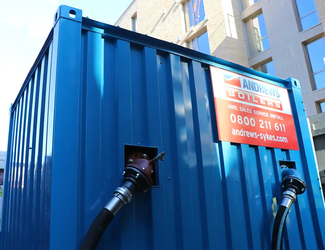 Packaged boiler installed on site for temporary heating Packaged boiler installed on site, providing temporary heating and hot water
