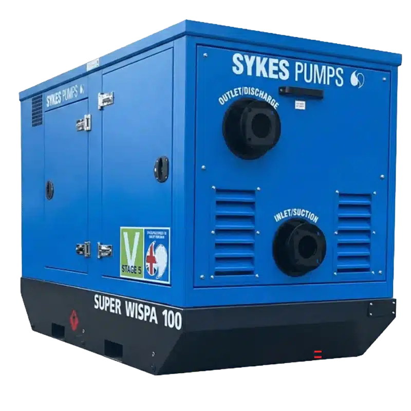 Super Wispaset 100 super silenced pump with Stage V engine, used for low-noise water transfer on construction sites
