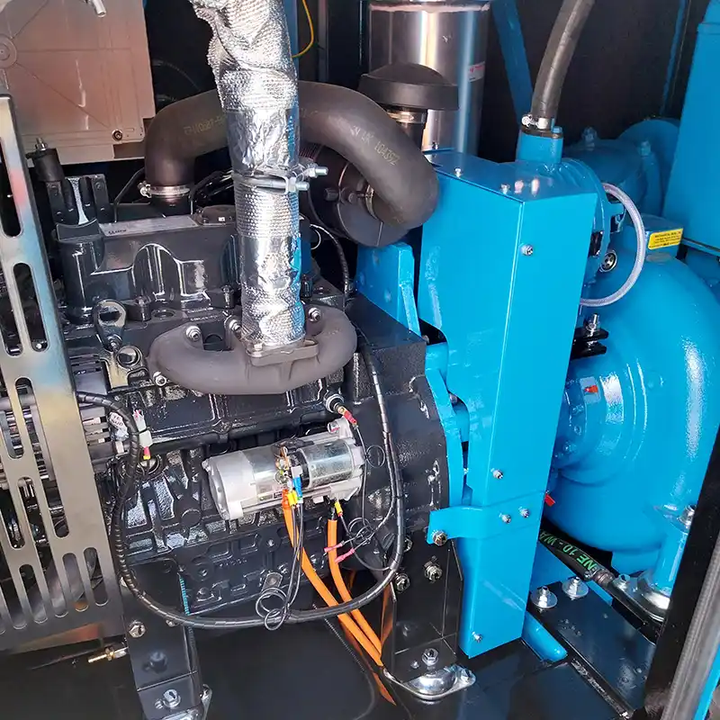 Close-up of the internal diesel engine and impeller assembly of the SH150 SS Eco solids handling pump